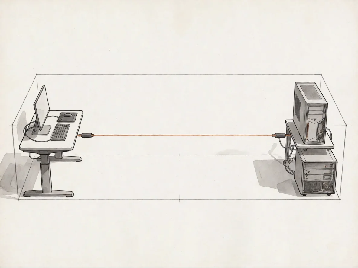 Architectural drawing of a user endpoint connected to controlled workstation infrastructure inside one boundary.
